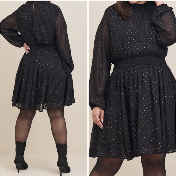 torrid Dresses & Skirts - Torrid NWT! Mini Rainbow Clip Dot Blouson Sleeve Dress In Black Size 00 (M/L)